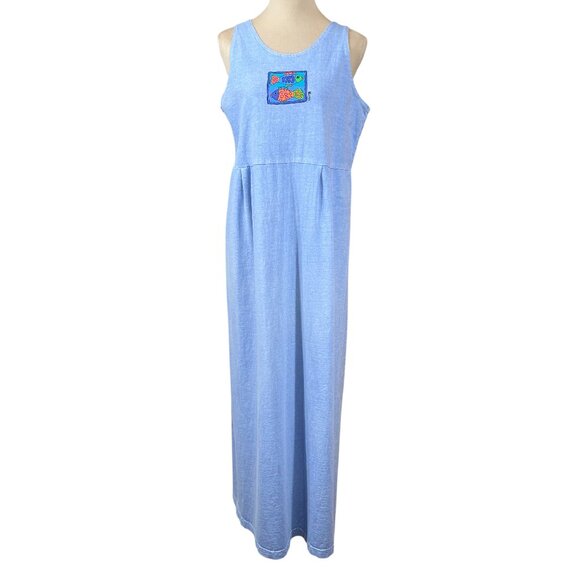 Fresh Produce Periwinkle Blue Tropical Fish Sleeveless Maxi Dress Size L - Picture 1 of 7